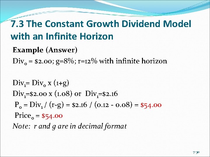 7. 3 The Constant Growth Dividend Model with an Infinite Horizon Example (Answer) Div