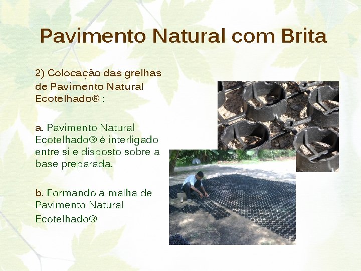 Pavimento Natural com Brita 2) Colocação das grelhas de Pavimento Natural Ecotelhado® : a.