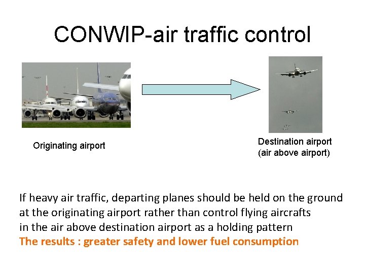CONWIP-air traffic control Originating airport Destination airport (air above airport) If heavy air traffic,