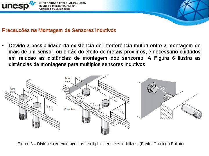 Precauções na Montagem de Sensores Indutivos • Devido a possibilidade da existência de interferência