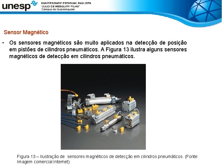  Sensor Magnético • Os sensores magnéticos são muito aplicados na detecção de posição