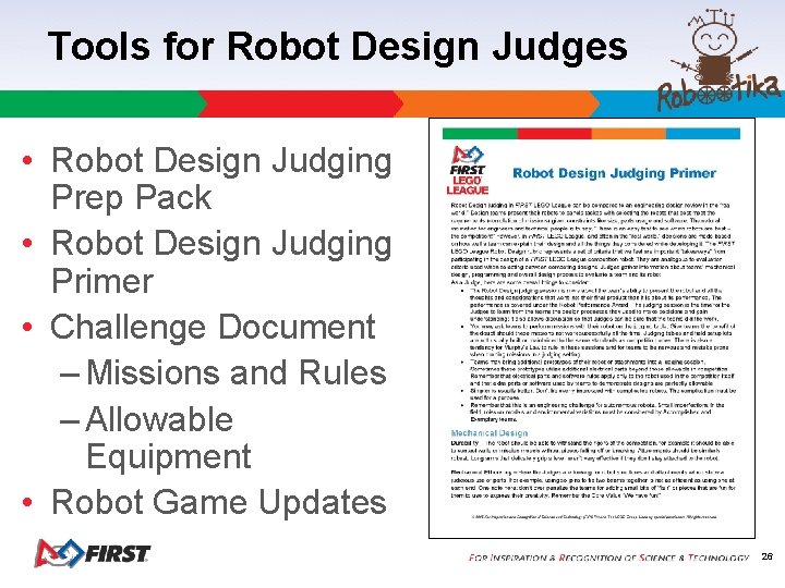 Tools for Robot Design Judges • Robot Design Judging Prep Pack • Robot Design Tools for Robot Design Judges • Robot Design Judging Prep Pack • Robot Design