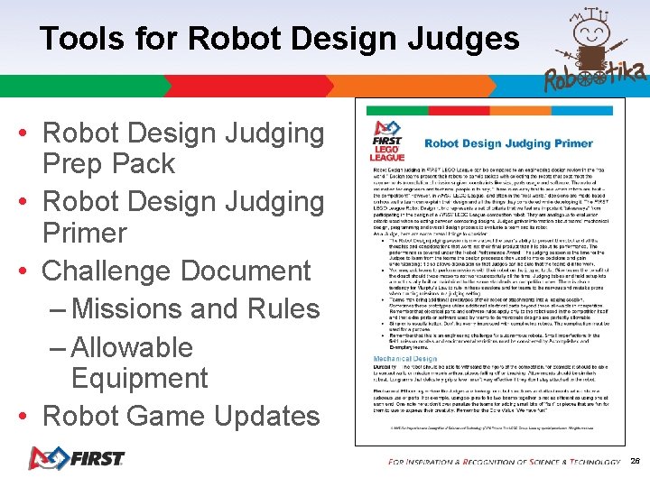 Tools for Robot Design Judges • Robot Design Judging Prep Pack • Robot Design