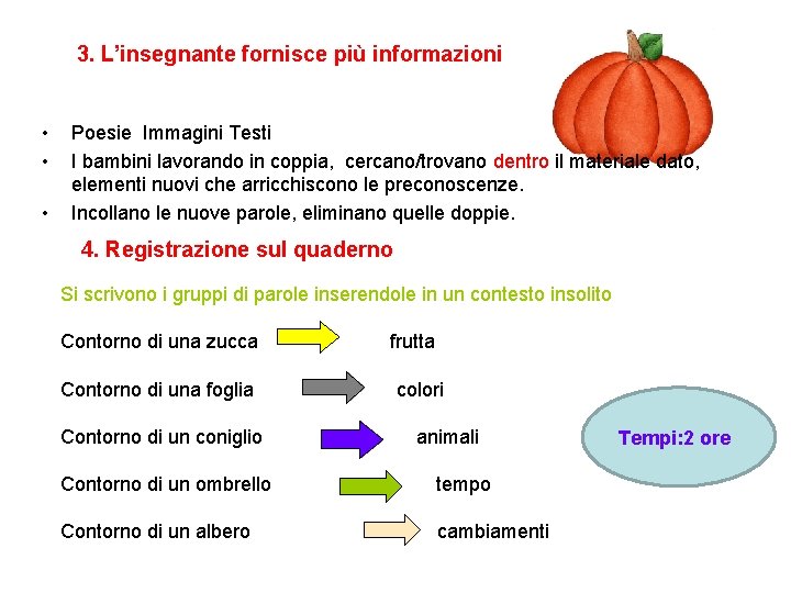 3. L’insegnante fornisce più informazioni • • • Poesie Immagini Testi I bambini lavorando