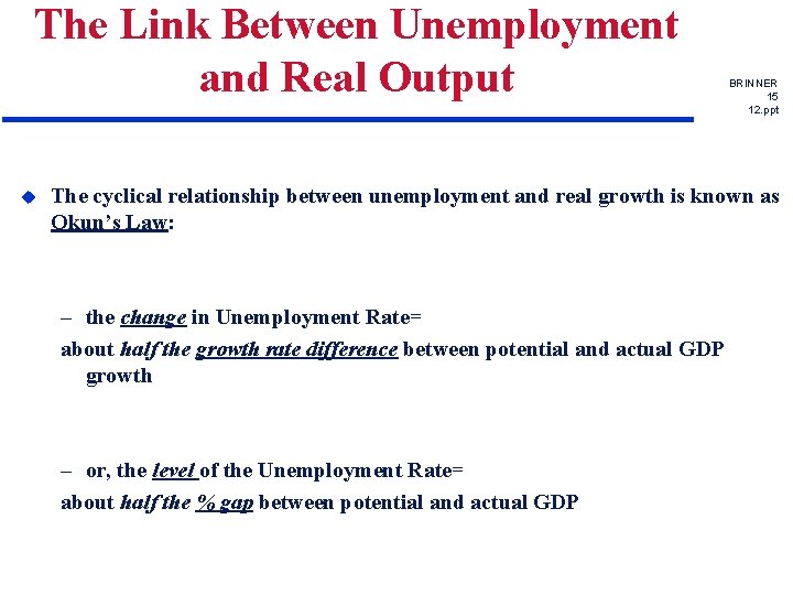 The Link Between Unemployment and Real Output u BRINNER 15 12. ppt The cyclical