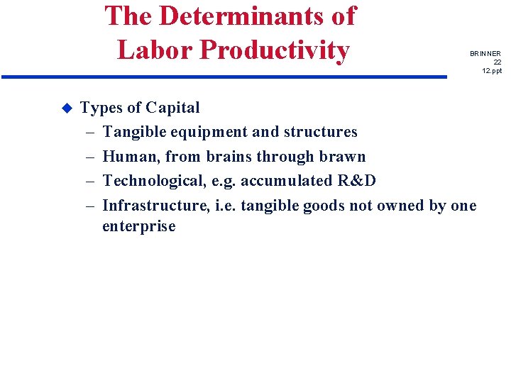 The Determinants of Labor Productivity u BRINNER 22 12. ppt Types of Capital –