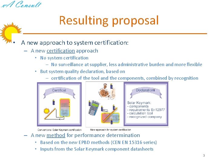 Resulting proposal • A new approach to system certification: – A new certification approach