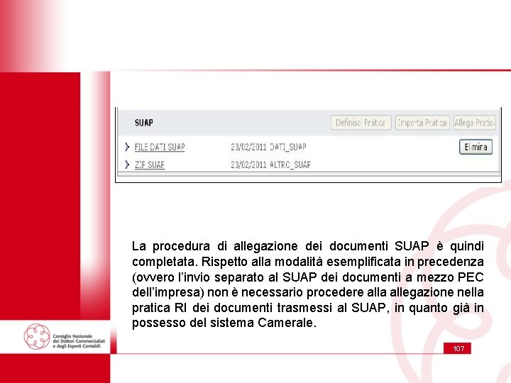 La procedura di allegazione dei documenti SUAP è quindi completata. Rispetto alla modalità esemplificata