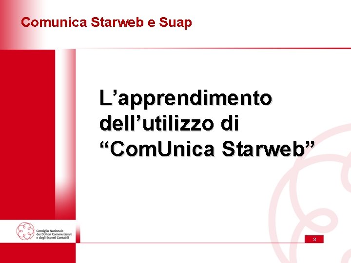 Comunica Starweb e Suap L’apprendimento dell’utilizzo di “Com. Unica Starweb” 3 