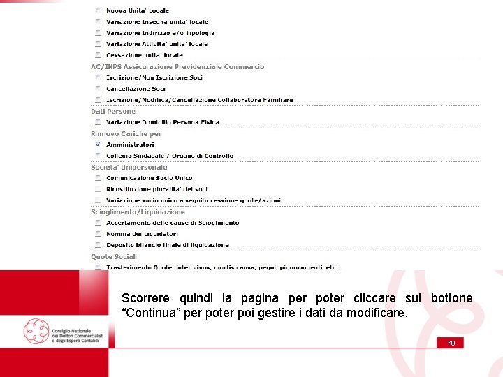 Scorrere quindi la pagina per poter cliccare sul bottone “Continua” per poter poi gestire