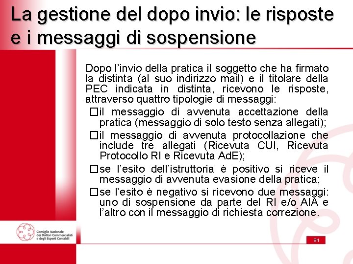 La gestione del dopo invio: le risposte e i messaggi di sospensione Dopo l’invio