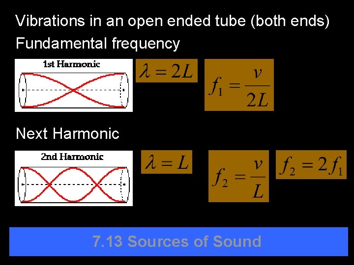 Vibrations in an open ended tube (both ends) Fundamental frequency Next Harmonic 7. 13