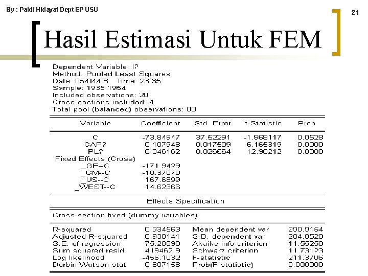 By : Paidi Hidayat Dept EP USU Hasil Estimasi Untuk FEM 21 By : Paidi Hidayat Dept EP USU Hasil Estimasi Untuk FEM 21