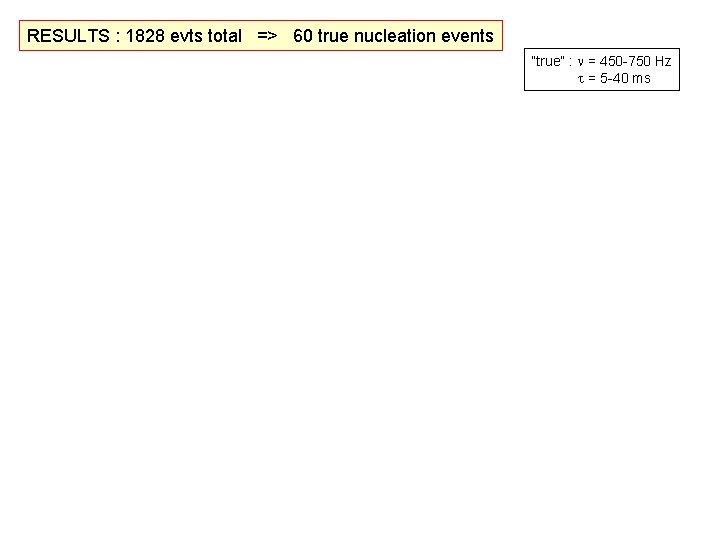 RESULTS : 1828 evts total => 60 true nucleation events “true” : = 450