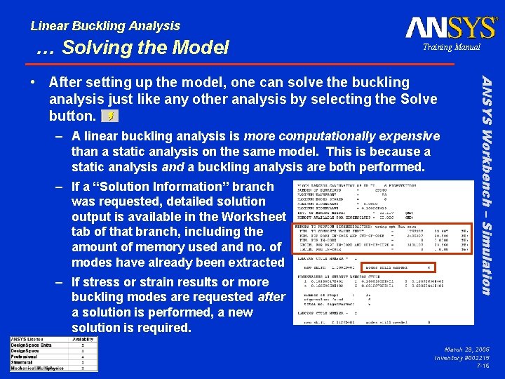 Linear Buckling Analysis … Solving the Model Training Manual – A linear buckling analysis