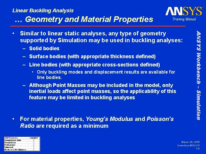 Linear Buckling Analysis … Geometry and Material Properties Training Manual – Solid bodies –