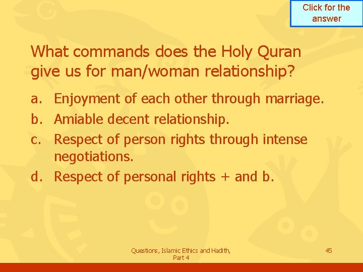 Click for the answer What commands does the Holy Quran give us for man/woman