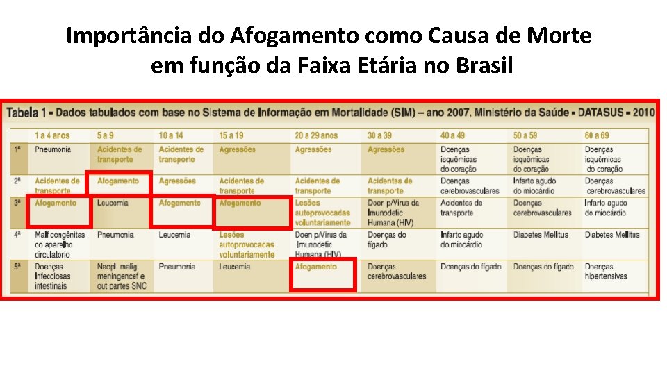 Importância do Afogamento como Causa de Morte em função da Faixa Etária no Brasil