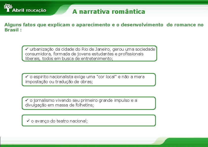A narrativa romântica Alguns fatos que explicam o aparecimento e o desenvolvimento do romance