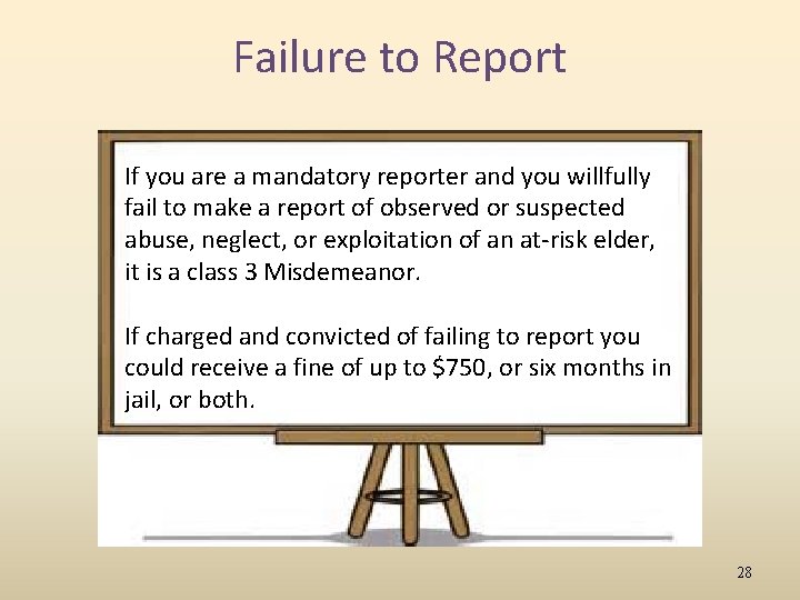 Failure to Report If you are a mandatory reporter and you willfully fail to