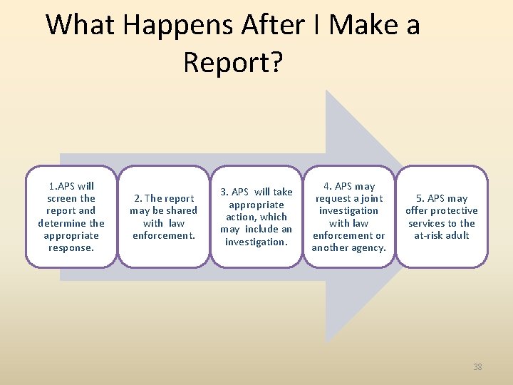 What Happens After I Make a Report? 1. APS will screen the report and