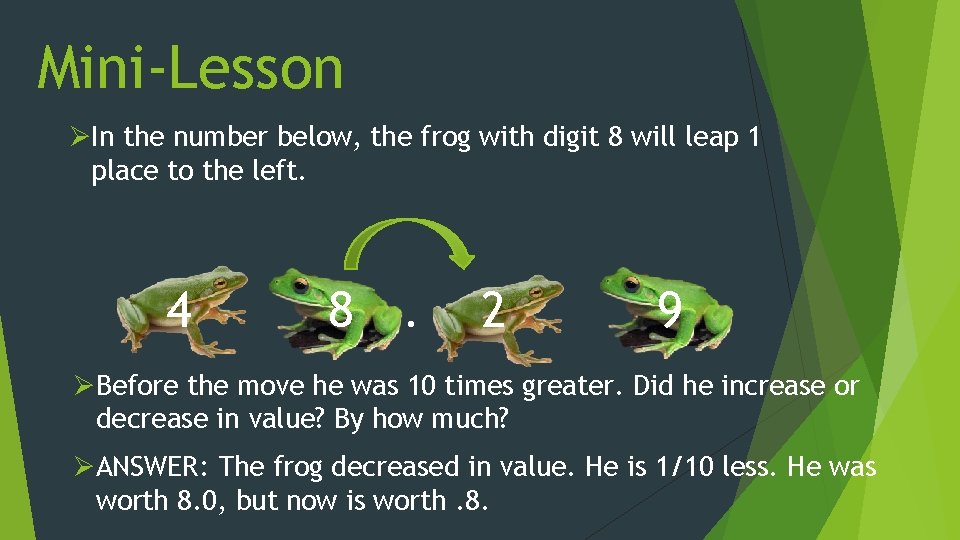 Mini-Lesson ØIn the number below, the frog with digit 8 will leap 1 place