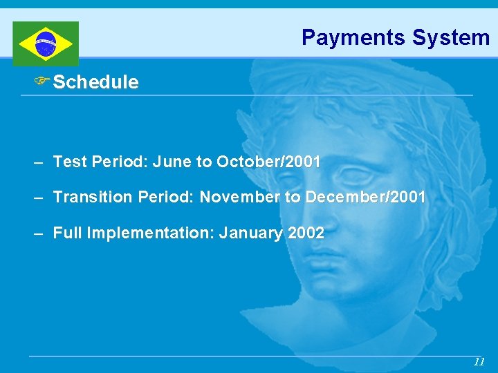 Payments System FSchedule – Test Period: June to October/2001 – Transition Period: November to