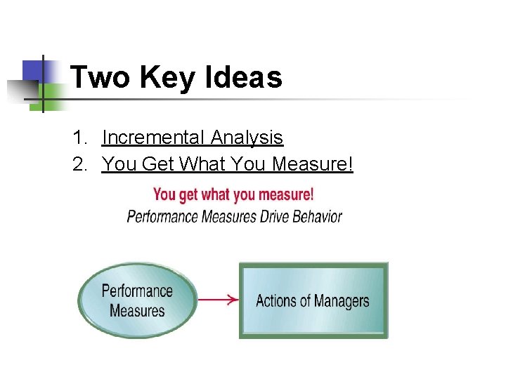 Two Key Ideas 1. Incremental Analysis 2. You Get What You Measure! 