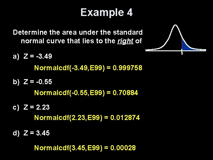 Example 4 Determine the area under the standard normal curve that lies to the