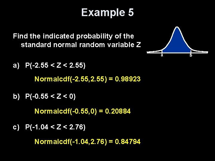 Example 5 Find the indicated probability of the standard normal random variable Z a