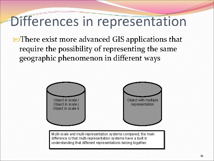 Differences in representation There exist more advanced GIS applications that require the possibility of