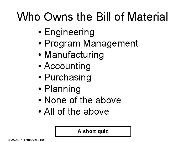 Who Owns the Bill of Material EMBOM 9808 D • Engineering • Program Management