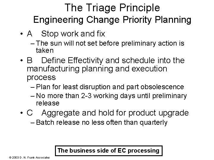 The Triage Principle BOM 0409 - Rev. A Engineering Change Priority Planning • A