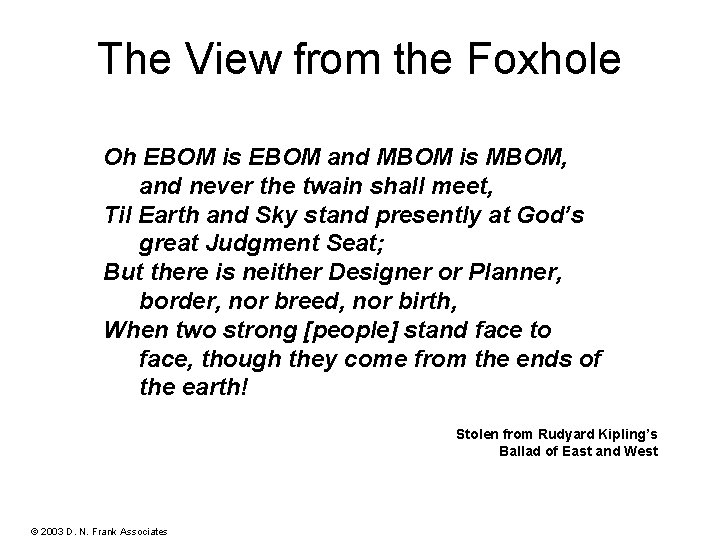 The View from the Foxhole EMBOM 9904 D Oh EBOM is EBOM and MBOM