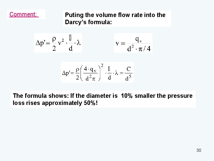 Comment: Puting the volume flow rate into the Darcy’s formula: The formula shows: If