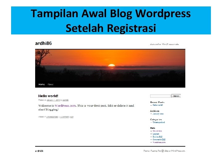 Tampilan Awal Blog Wordpress Setelah Registrasi 