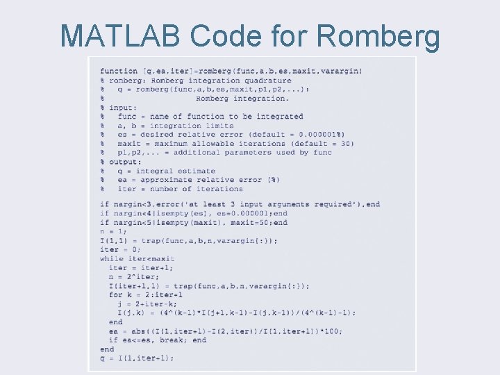 MATLAB Code for Romberg 