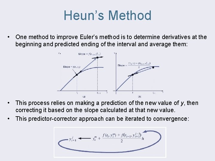 Heun’s Method • One method to improve Euler’s method is to determine derivatives at