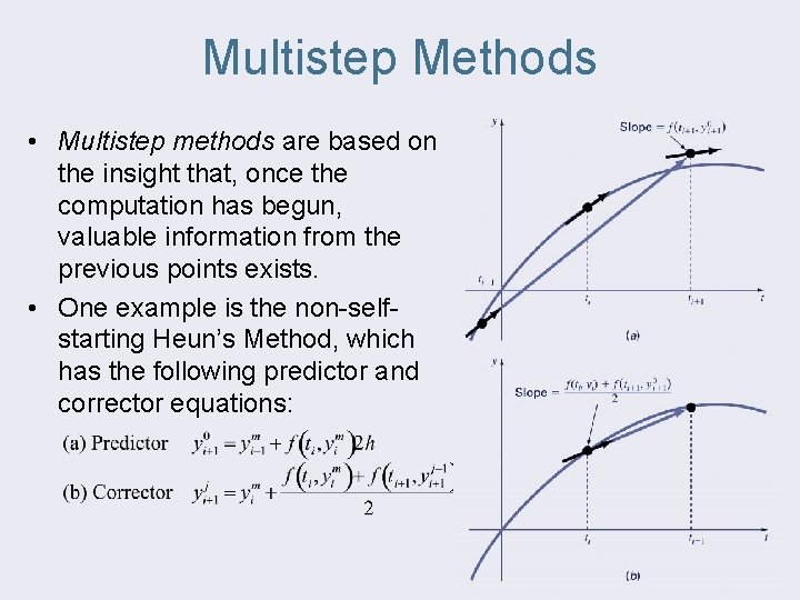 Multistep Methods • Multistep methods are based on the insight that, once the computation