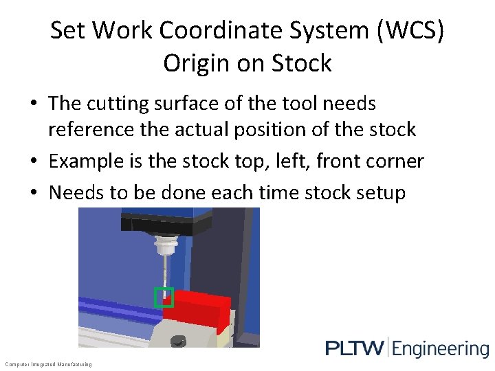 Set Work Coordinate System (WCS) Origin on Stock • The cutting surface of the