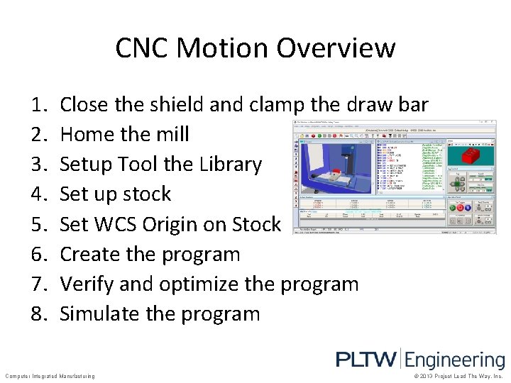 CNC Motion Overview 1. 2. 3. 4. 5. 6. 7. 8. Close the shield