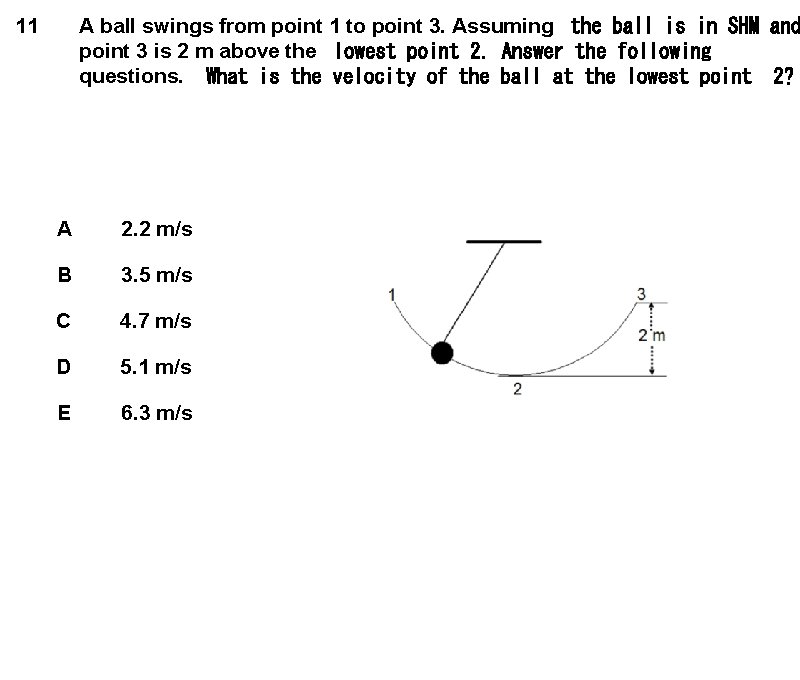 A ball swings from point 1 to point 3. Assuming  the ball is in