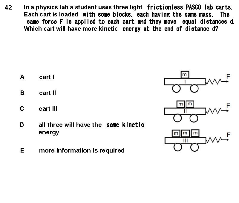 42 In a physics lab a student uses three light  frictionless PASCO lab carts.