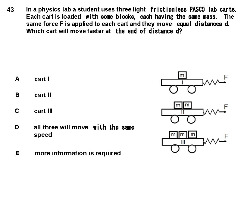 In a physics lab a student uses three light  frictionless PASCO lab carts. Each