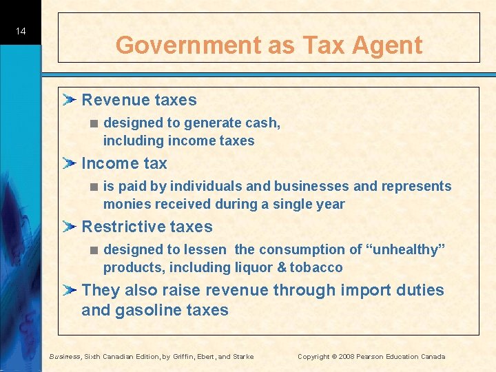 14 Government as Tax Agent Revenue taxes < designed to generate cash, including income