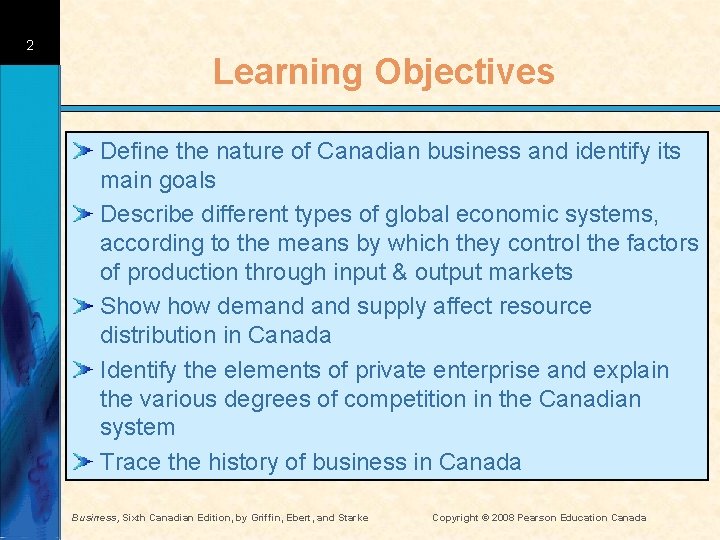 2 Learning Objectives Define the nature of Canadian business and identify its main goals 2 Learning Objectives Define the nature of Canadian business and identify its main goals