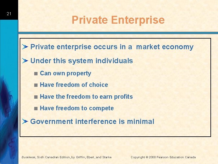 21 Private Enterprise Private enterprise occurs in a market economy Under this system individuals