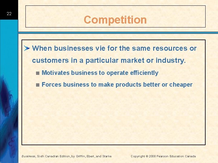 22 Competition When businesses vie for the same resources or customers in a particular