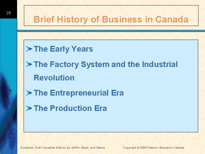 29 Brief History of Business in Canada The Early Years The Factory System and