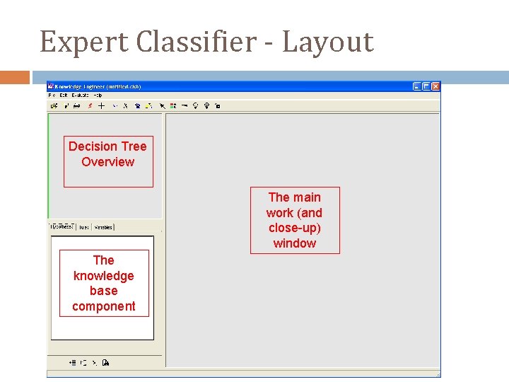 Expert Classifier - Layout Decision Tree Overview The main work (and close-up) window The